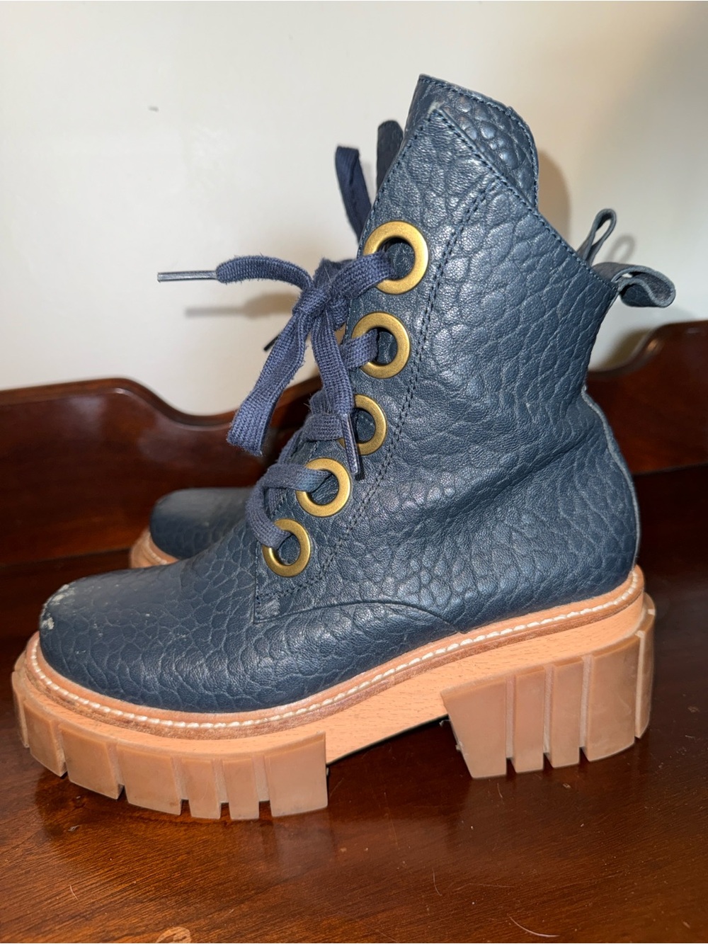 TAMARA LONDON BRUTUS - NAVY RHINO ladies Platform Lace-Up Ankle Boots 38-8.5